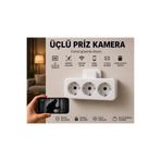 intermax Beyaz Kablosuz Topraklı Çoğaltıcı Üçlü Priz Güvenlik Kamerası Wİ-Fİ 1080P HD 4K CCTV Kamera