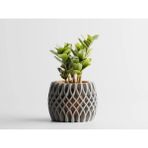 Interweave Dekoratif Saksı - Gri Dikey Işlemeli Modern Bitki Saksısı 12 cm - 155x155x120mm