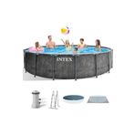 Intex 26742NP Greywood Yuvarlak Prefabrik Aile Havuzu 457X122CM Filtre+Merdiven+Örtü Set