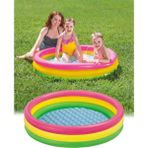 Intex 3 Boğumlu Şişme Havuz 114 x 25 cm Pembe Mavi Yumuşak Tabanlı Çocuklar İçin Eğlenceli - Pembe - Mavi - Yok