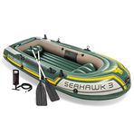 INTEX 68380EP Seahawk 3 Şişme Bot Seti: Deluxe 54" Tekne Küreği ve Yüksek Çıkışlı Pompa İçerir - Süper Güçlü PVC - Olta Tutucular - 3 Kişilik - 800LB Ağırlık Kapasitesi