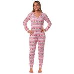 INTIMO Gilmore Kızlar Tatil Kadın Noel Çirkin Kazak Waffle Birliği Takım Tek Parça Uzun Kollu Ayaksız Uyku Pijama, Pembe V1, XS