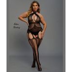 Intive Battal Beden Çapraz Askılı Ağı Açık Jartiyerli Vücut Çorabı (2XL/3XL)