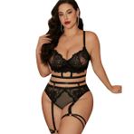 Intive Curvy Dantelli Bacak Aksesuarlı Büyük Beden Tasarım Siyah Jartiyer Takım