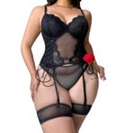 Intive Curvy Dantelli Transparan Jartiyer Büstiyerli Bacak Aksesuarlı Büyük Beden Jartiyer Takım