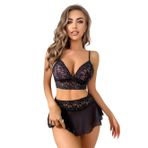 Intive Fantasy Dantel ve Tülden Siyah Bralet Transparan Etek Takım