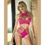 Intive Fantasy Neon Pembe Büstiyerli Alt Çamaşırlı 2 Parça Vücut Çorabı