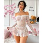 Intive Fantasy Tamamı Dantelli Transparan Asimetrik Kesim Mini Gecelik