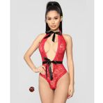 Intive Kırmızı Siyah Kurdele Detaylı Derin V ve Sırt Dekolteli Fantasy Bodysuit