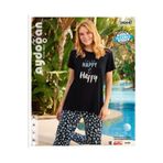 İntive Lingerie Aydoğan Homewear -Think Happy be Happy- Yazılı Viskon Yazlık Pijama Takımı Çok Renkli XL