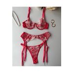 İntive Lingerie Daniela Nar Çiçeği Renginde Beyaz/Pembe Çiçekli Balenli Jartiyer Takım (Sınırlı Sayıda) Nar Çiçeği 80B