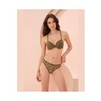 İntive Lingerie Dantelli Balenli Desteksiz Çiçek Desenli Üçgen Kesim Sütyen Külot Takım -4489 Haki Yeşil 75B