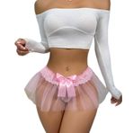 İntive Lingerie FeelLady Pembe Kurdele Detaylı Tüllü Fantezi Tanga -1039 Pembe Tek Ebat