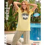 İntive lingerie-innocent&attractive Aydoğan Homewear -good vibes only- Yazılı Sarı Viskos Yazlık Pijama Takımı-240035