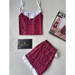 İntive lingerie-innocent&attractive Intive Dantel Detaylı Yumuşacık Bordo Puantiye Desenli Askılı Bluz Şort Pijama Takımı