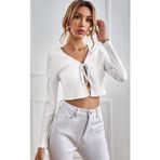 İntive lingerie-innocent&attractive Kadın Beyaz Uzun Kollu Önden Bağlama Detaylı Crop Top Bluz