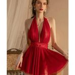 İntive lingerie-innocent&attractive Kadın Boyundan Bağlamalı Derin Dekolte Tül Mini Gecelik/Babydoll
