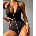 İntive lingerie-innocent&attractive Kadın Dantelli Fermuar Detaylı Siyah Bodysuit/Mayokini-3249