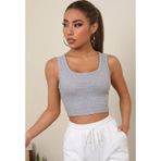 İntive lingerie-innocent&attractive Kadın Gri Kare Yaka Crop Top Bluz