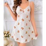 İntive lingerie-innocent&attractive Lily Bianca %100 Pamuk Penye Ayıcık Desenli V Yaka Şirin Mini Gecelik-13003
