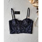 İntive lingerie-innocent&attractive Luna Siyah Lacivert Balenli Çiçek Desenli Korse Sütyen/Büstiyer