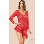 İntive lingerie-innocent&attractive Moongirl Asimetrik Kesim Transparan Full Dantelli Uzun Kollu Mini Gecelik/Babydoll