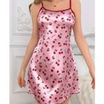 İntive lingerie-innocent&attractive Pembe -Love- Yazılı Kiraz Desenli İnce Askılı Mini Gecelik/Babydoll -3649
