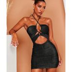 İntive lingerie-innocent&attractive Real Passione Siyah Simli Parlak Boyundan Geçmeli Dekolteli Wrap Kesm Mini Gecelik/Babydoll -1011