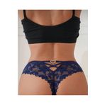 İntive Lingerie Intive Arkası Kalp Aksesuarlı Yumuşak Dantelli Brazilian Tanga Lacivert Tek Ebat