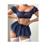 İntive Lingerie Jessica Lacivert Puantiyeli Latin Kadın Büstiyer Jartiyer Takım (Çorapsız)-0135 Lacivert S/M