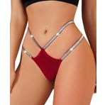İntive Lingerie Kadın Siyah Parlak İpli Bel Detaylı Kırmızı Seksi Tanga Kırmızı Tek Ebat