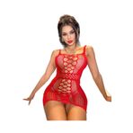 İntive Lingerie Kırmızı File Detaylı Taşlı Transparan Mini Vücut Çorabı/Elbise -4836 Kırmızı Standart