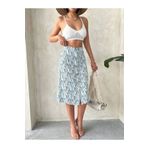 İntive Lingerie Mavi/Beyaz Desenli Önü Düğmeli Yırtmaçlı Midi Boy Etek -s25800