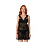 İntive Lingerie NBB Full Dantel Göğsü Balenli Kaplı Gecelik Tanga Fantezi Takım -3347 Siyah 90