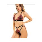 İntive Lingerie Siyah Kırmızı Desenli Bralet Tanga Sütyentakım -3588 - Siyah - Kırmızı - L-XL
