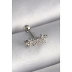 Inure Jewelry 316L Çelik Gümüş Renk Zirkon Taşlı Yonca Tragus Piercing - Standart - Nude