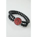 Inure Jewelry Bordo Metal Üzerine Füme Kayı Boyu Figürlü Siyah Renk Çift Sıra Doğal Taş Erkek Bileklik