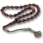 Inure Jewelry Gümüş Kahverengi Kazaz Püsküllü Sıkma Kehribar Tesbih