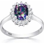 Inure Jewelry Gümüş Mistik Topaz Taşlı Oval Kadın Yüzük - Renkli - 19