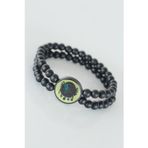 Inure Jewelry Sarı Renkli Metal Üzerine Osmanlı Arma Figürlü Siyah Renk Çift Sıra Doğal Taş Erkek Bileklik