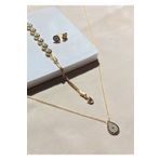 Inure Jewelry Sosyete Gözü Nazar Boncuğu 925 Ayar Gümüş Altın Kaplama Damla Kolye & Bileklik & Küpe 3'lü Set