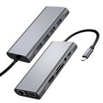 Inventix Seyahat USB Çok Fonksiyonlu Dizüstü Bilgisayar Bağlantı İstasyonu - 11'i 1 Arada Çok Noktalı Adaptör Hub - RJ 45 100Mbps Ethernet, VGA Bağlantı Noktası, 4K HDMI, TF ve SD Kart Okuyucu, USB-C