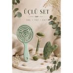 invictus design Yüz Bakım Taş Doğal Taş Yeşim Face Roller Ve Yeşim Kalp Gua Sha & Jade Roller Yüz Masaj Aleti Ve 3 Boyutlu Profesyonel Su Yeşili Yuvarlak Kolay Tarama Saç Açma Tarak Seti