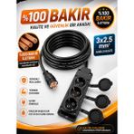 İNWATT 21 Metre %100 Tam Bakır Kauçuk 3'lü Uzatma Ara Kablosu Seyyar 3x2.5mm² Siyah (Karavan, Araç Şarjı, Endüstriyel Makineler)
