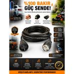 İNWATT 6 Metre %100 Tam Bakır Kauçuk Başlıklı Uzatma Ara Kablosu Seyyar 3x2.5mm² Siyah (Karavan, Araç Şarjı, Endüstriyel Makineler)