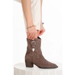 İnyola Shoes 8013 Kadın Hakiki Deri Yandan Tokalı Yazlık Bot Taş Rengi - Vizon Süet