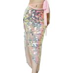 IOIUSKKU Dans Performansları İçin Köpüklü Yuvarlak Üçgen Eşarp Polyester Parti Seksi Payet Hint Dans Bel Kapağı Uzun Etek, Renkli Pembe, M