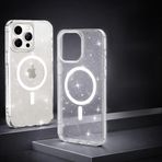 iP.11 13 14 15 16 17 Pro Max için Kristal Parlak Simli Manyetik Kılıf [Sararma Önleyici] ŞARJ özellikli iphone için Sert Mika Şeffaf Kılıf (iphone 15 ile Uyumlu Şeffaf Manyetik Kılıf)