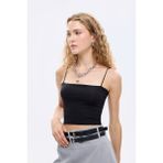 Ip Askılı Basic Crop Atlet Siyah - XS