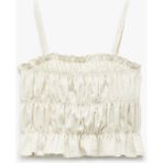 Ip Askılı Büzgülü Keten Karışımlı Crop Bluz - Ekru - 7 - 8 Yaş
